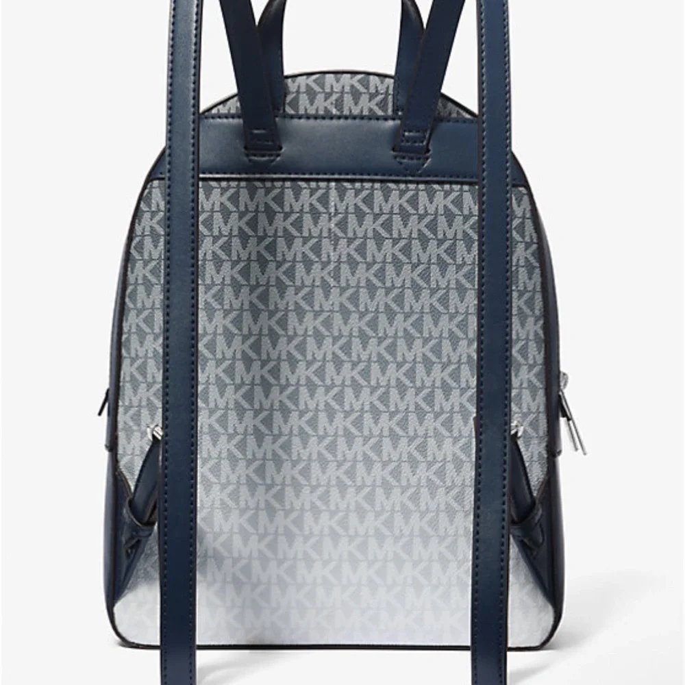 MICHAEL KORS Jaycee Medium Ombré Signature Logo Zip Pocket Backpack Navy NWT